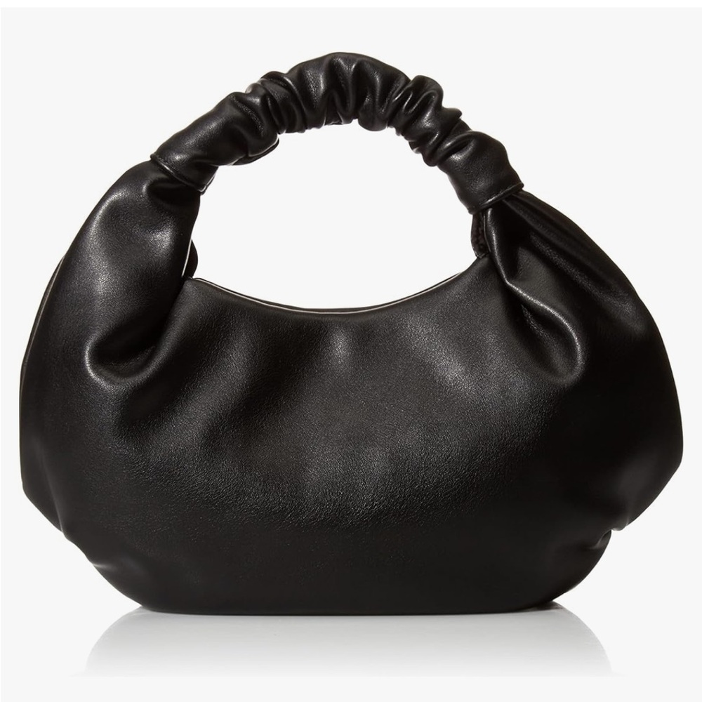 NWT The Drop Black Vegan Leather Hobo Bag with Crescent Shape and Ruched Detail